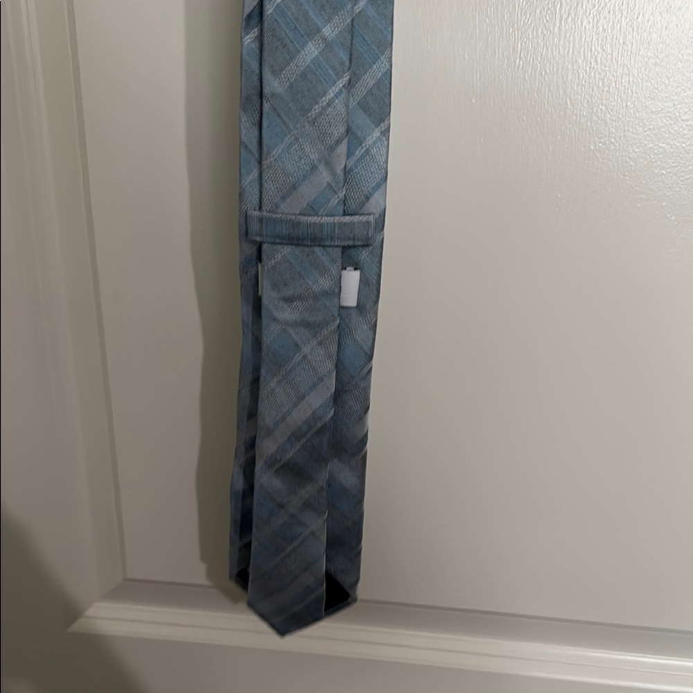 Calvin Klein Blue and White Plaid Tie for Formal Wear - Picture 5 of 5